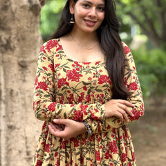 Beige Red garden kameez