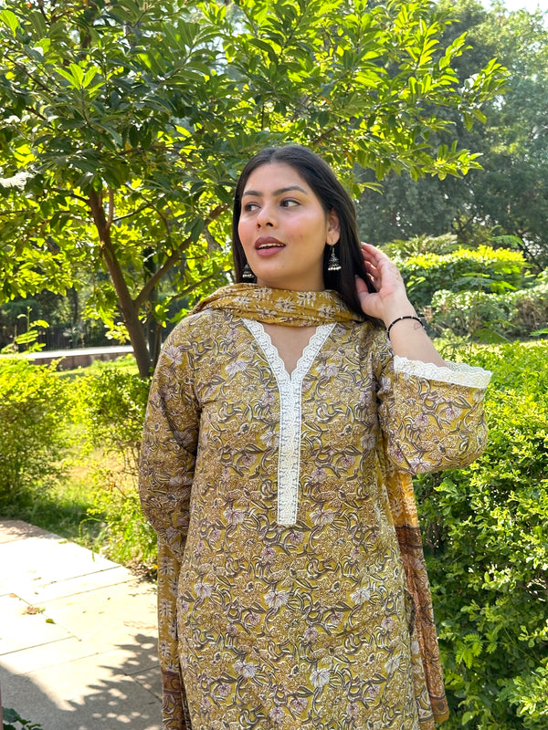 Yellow Pakistani Lace Straight Suit Set - Jonaya