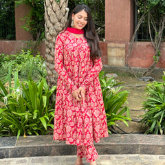 Coral Red mohini suit set - Jonaya