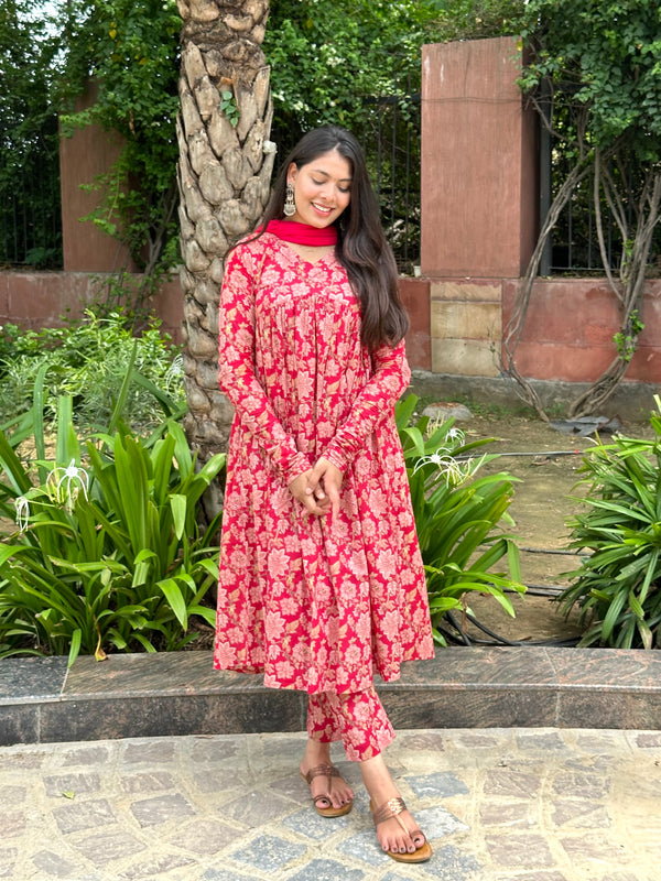 Coral Red Mohini Suit Set - Jonaya