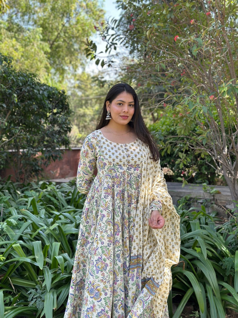 Garden blue Anarkali Gher Suit Set - Jonaya
