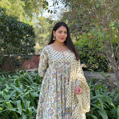 Garden blue Anarkali Gher Suit Set - Jonaya