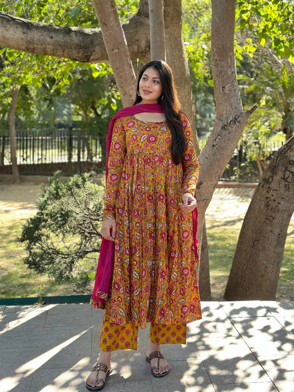 Gulab Yellow Flare Suit Set - Jonaya