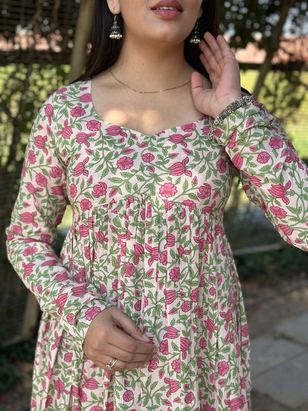 Pink Garden Alia Cut Flared Kameez - Jonaya