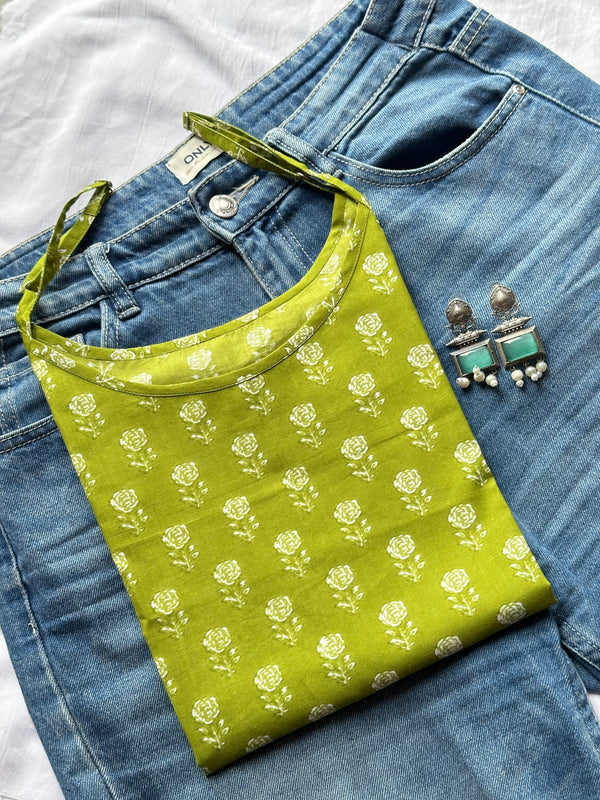 Green Booti Strap Kurti - Jonaya