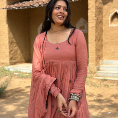 Peach black Embroidery Anarakali