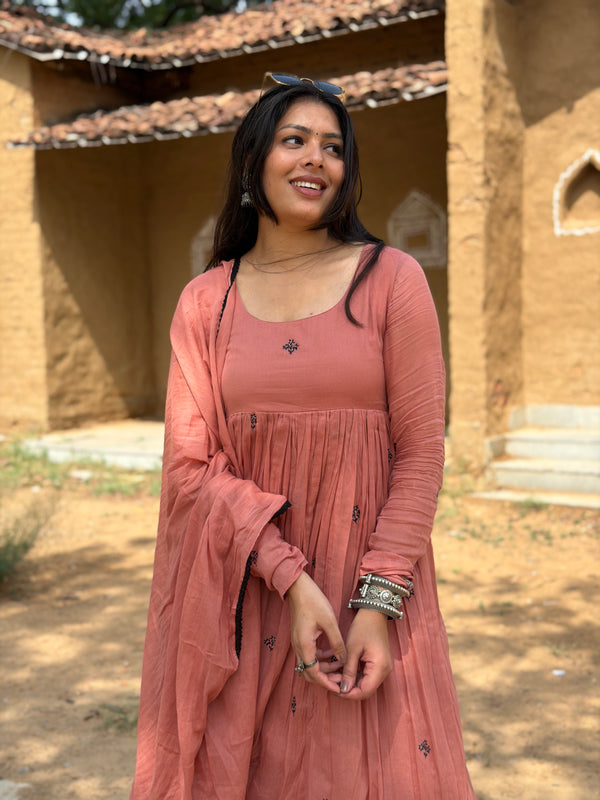 Peach black Embroidery Anarakali