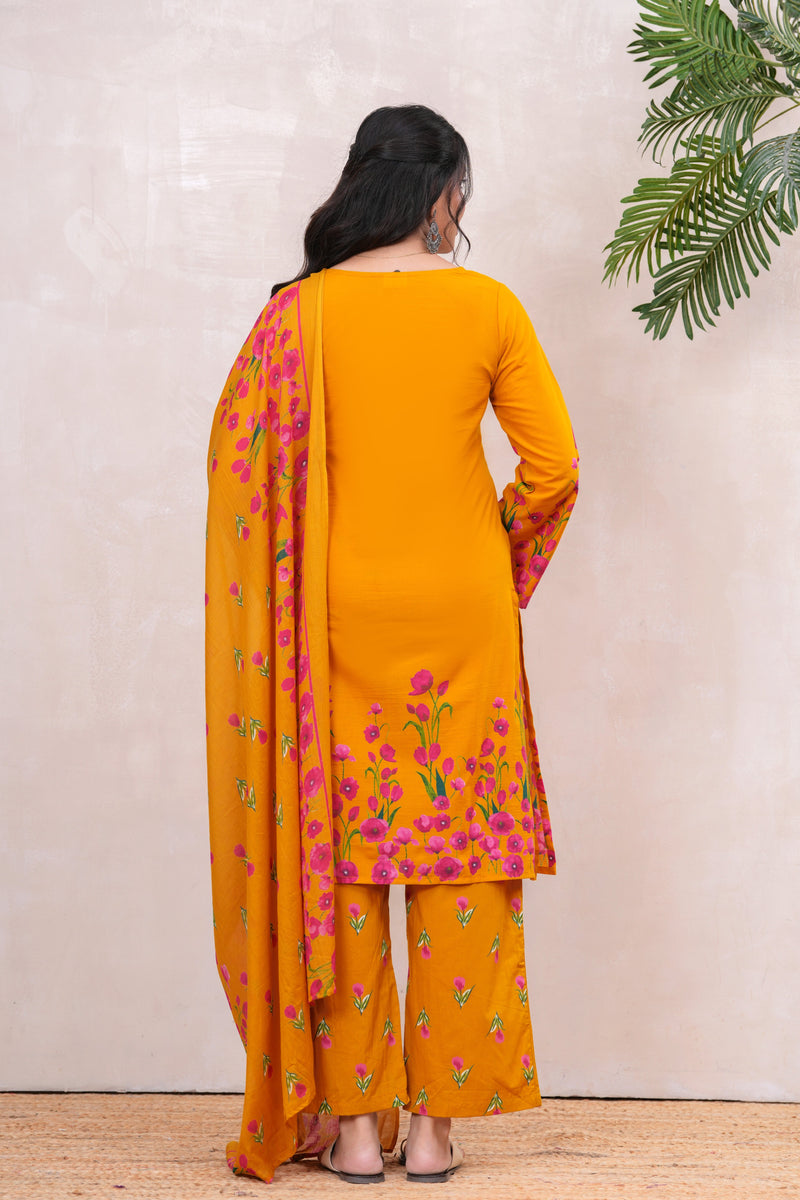 Pink yellow floral straight kurta set Jonaya