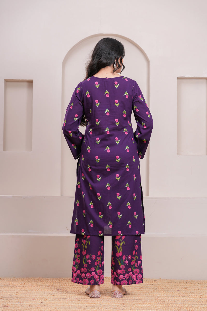 Purple pink floral straight suit set Jonaya