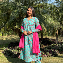 Pink Blue mohini suit set - Jonaya