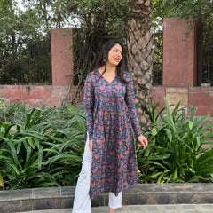 Deep blue high slit Kameez - Jonaya