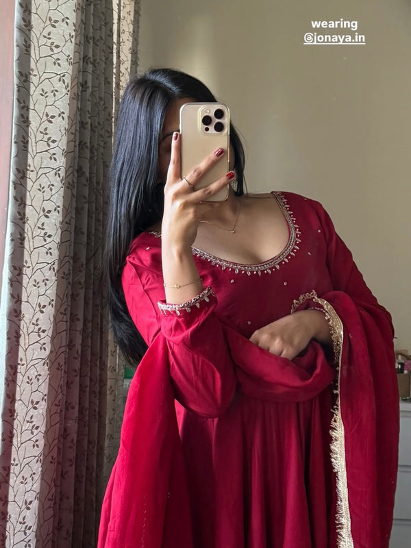 Shagun Laal Lux Anarkali Suit Set - Jonaya