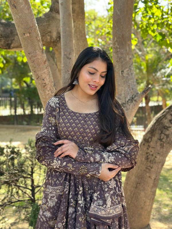 Blissful Brown Floral Suit Set - Jonaya