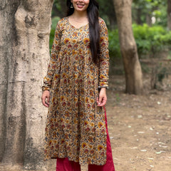 Maroon yellow garden kameez