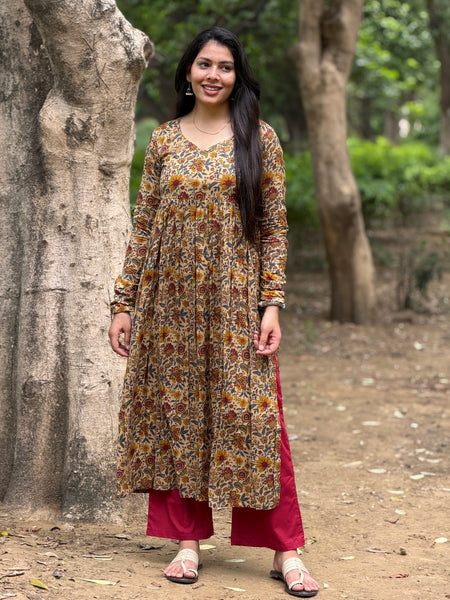 Maroon yellow garden kameez