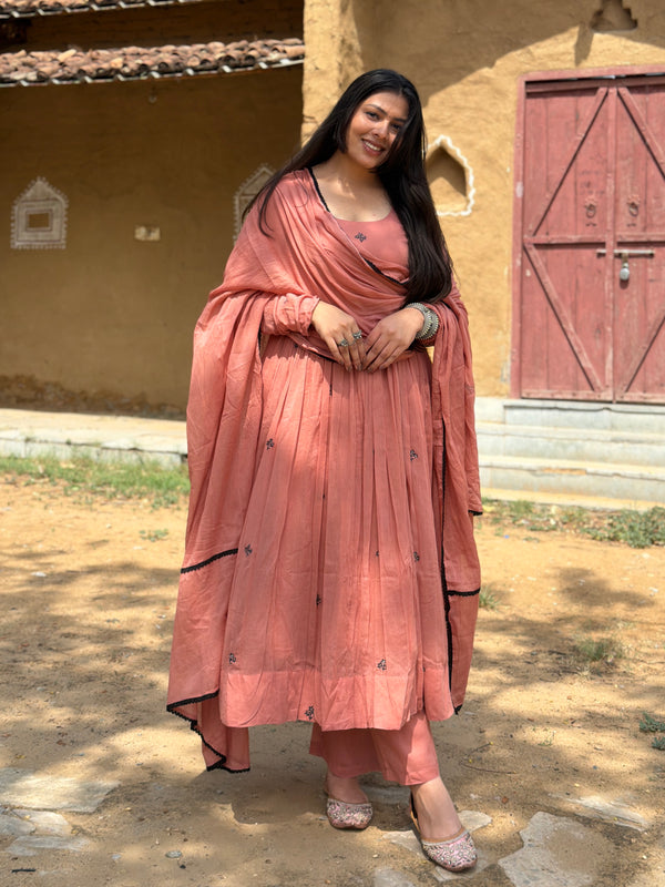 Peach black Embroidery Anarakali