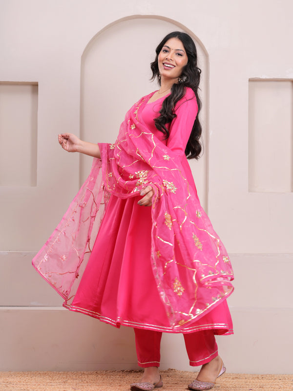 Peach Gotta Patti Heavy Flare Suit Set - Jonaya