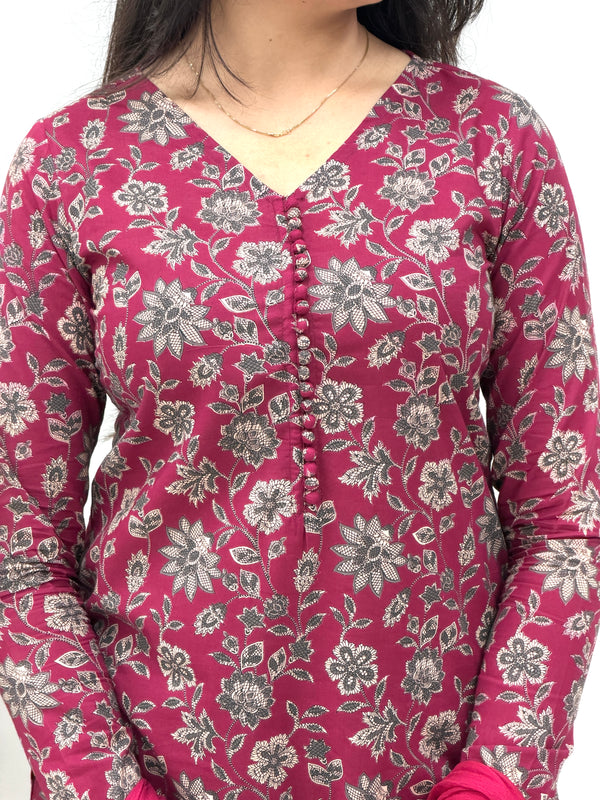 Maroon garden Straight suit set Jonaya