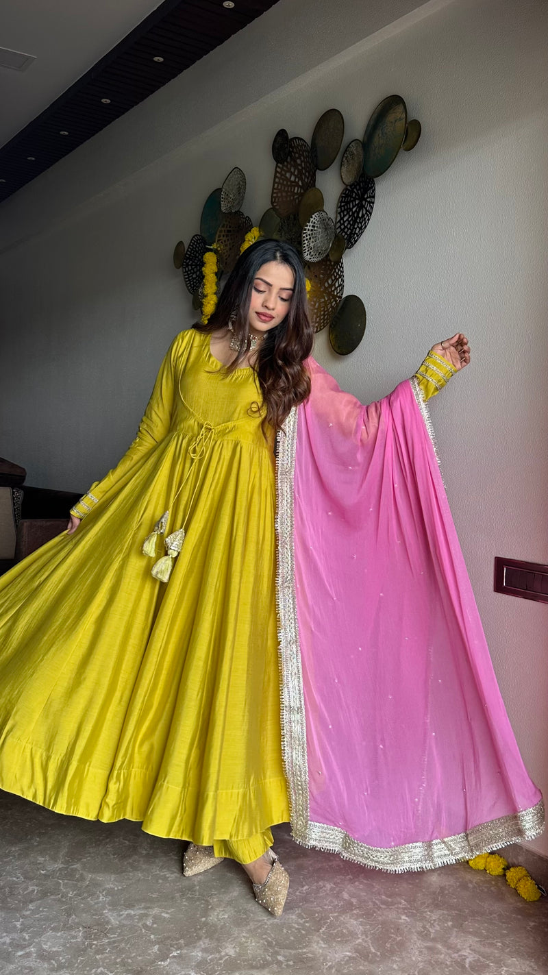 Festive green pink anarkali suit set Jonaya