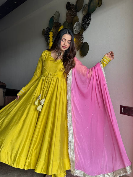 Festive green pink anarkali suit set Jonaya