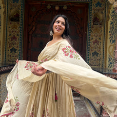 Beige Pink Handblock Anarkali