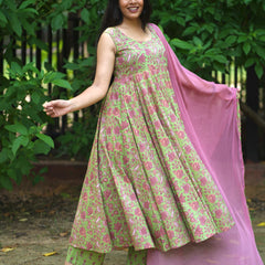 Green Purple floral Anarkali set - Jonaya