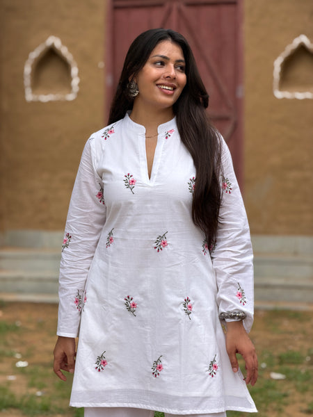 Blossom White Embroidered coord set