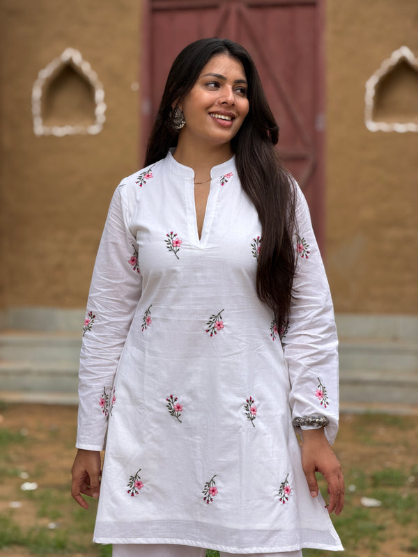 Blossom White Embroidered coord set