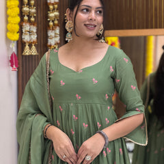 Pista Gulab Embroidery festive Anarkali set Jonaya