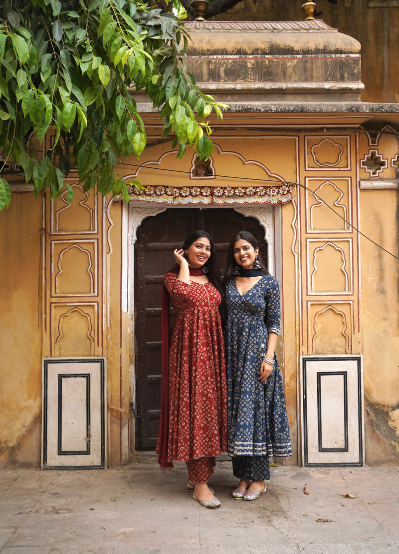 Blue bhandej flare suit set - Jonaya