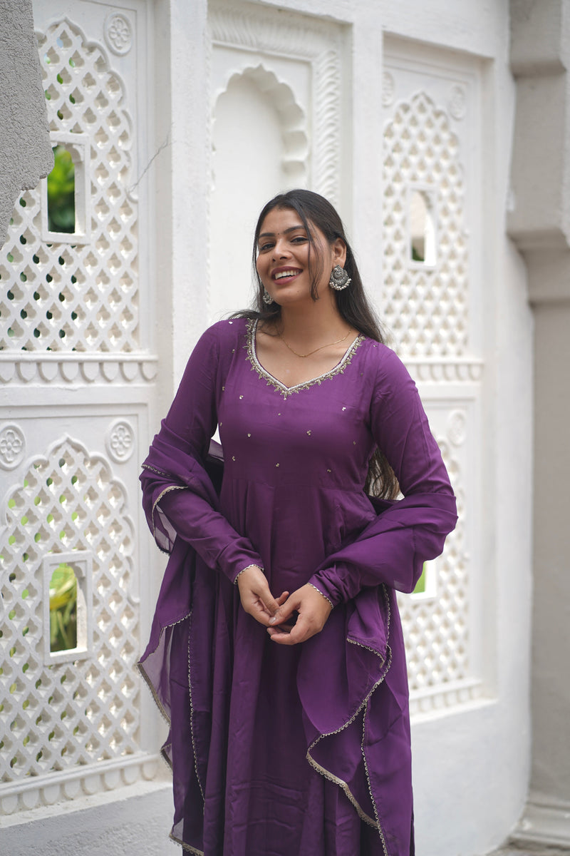 Purple bloom Anarkali set Jonaya