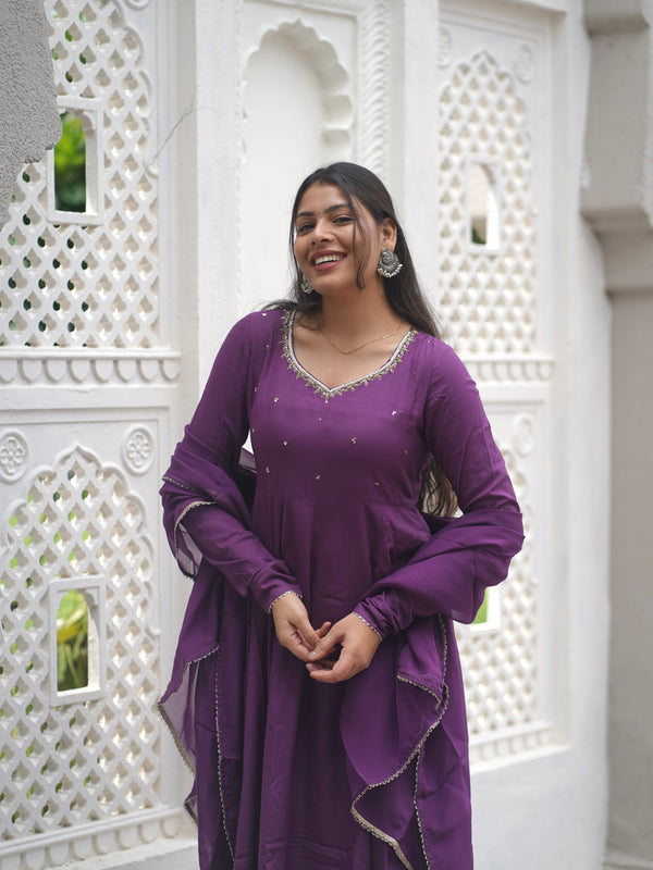 Purple bloom Anarkali set - Jonaya