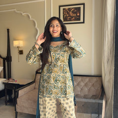 Beige teal garden farshi salwar set Jonaya