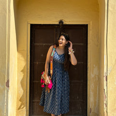 Motif Print Indigo Dress Jonaya