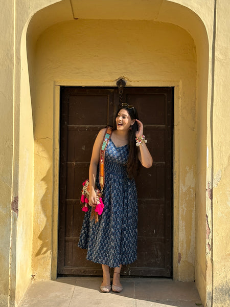 Motif Print Indigo Dress Jonaya