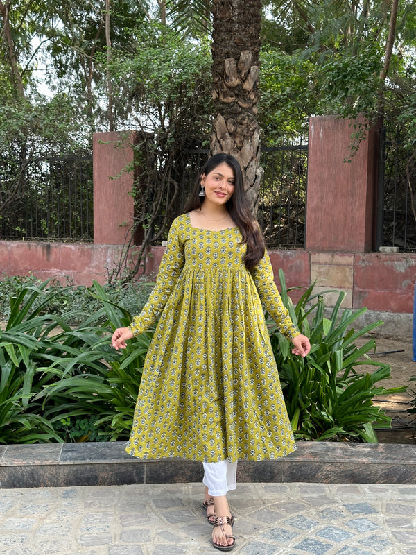 Green Blue Anarkali Kameez - Jonaya