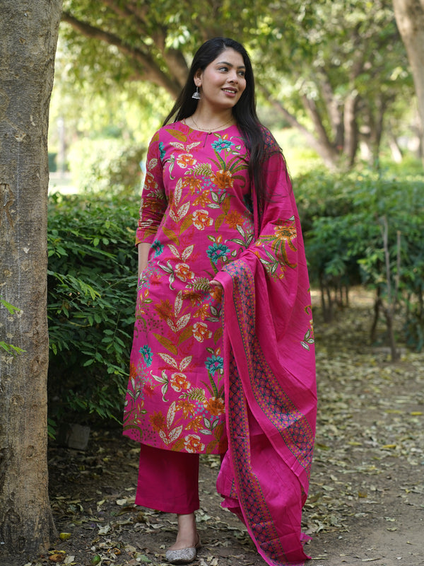 Blooming Pink Straight Suit Set - Jonaya