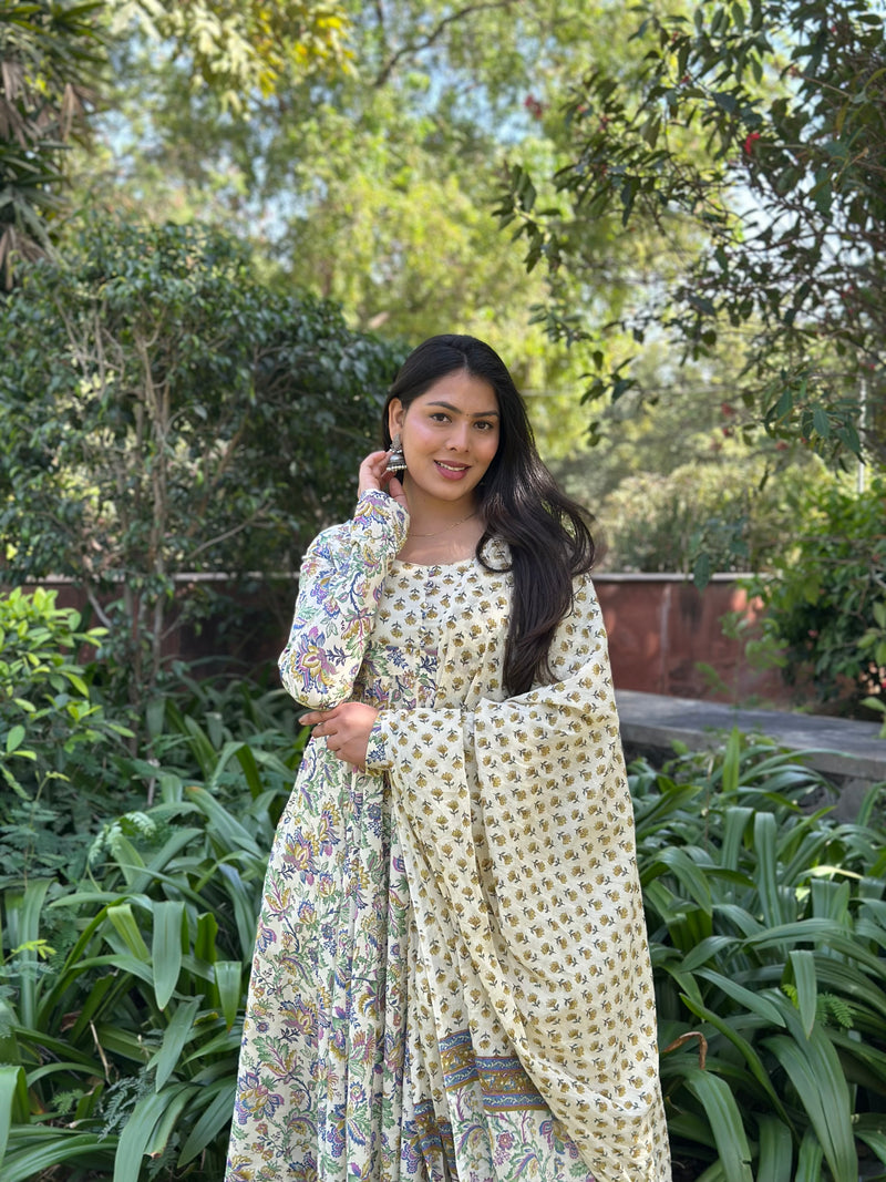 Garden blue Anarkali Gher Suit Set - Jonaya