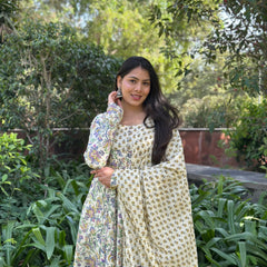 Garden blue Anarkali Gher Suit Set - Jonaya