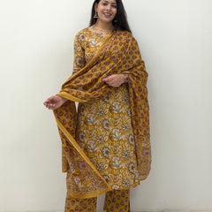 Brown Printed straight suit set Jonaya