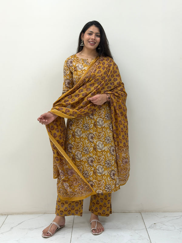 Brown Printed straight suit set Jonaya