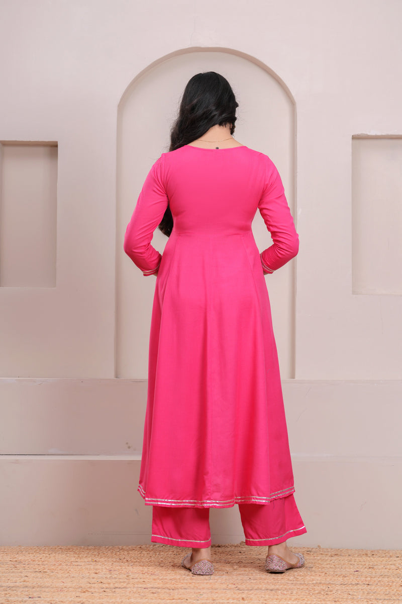 Peach Gotta patti heavy flare suit set Jonaya