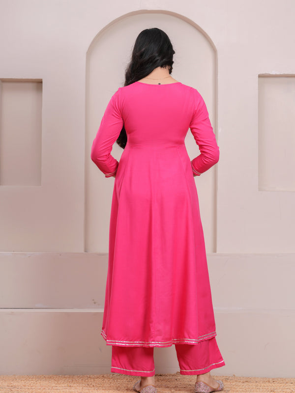 Peach Gotta Patti Heavy Flare Suit Set - Jonaya