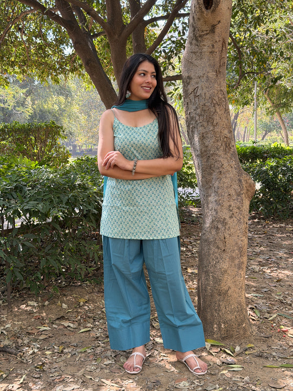 Soft sky printed Farshi salwar set Jonaya