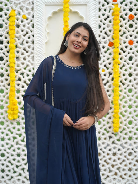 Indigo Gold blush Georgette Anarkali Jonaya