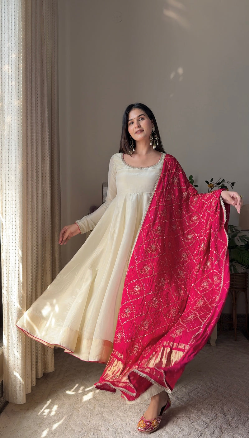 Tissue Rani Silk Full flair Anarkali Jonaya