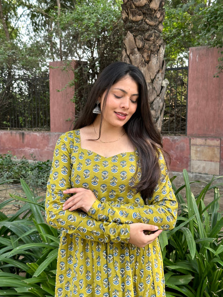Green blue Anarkali kameez - Jonaya