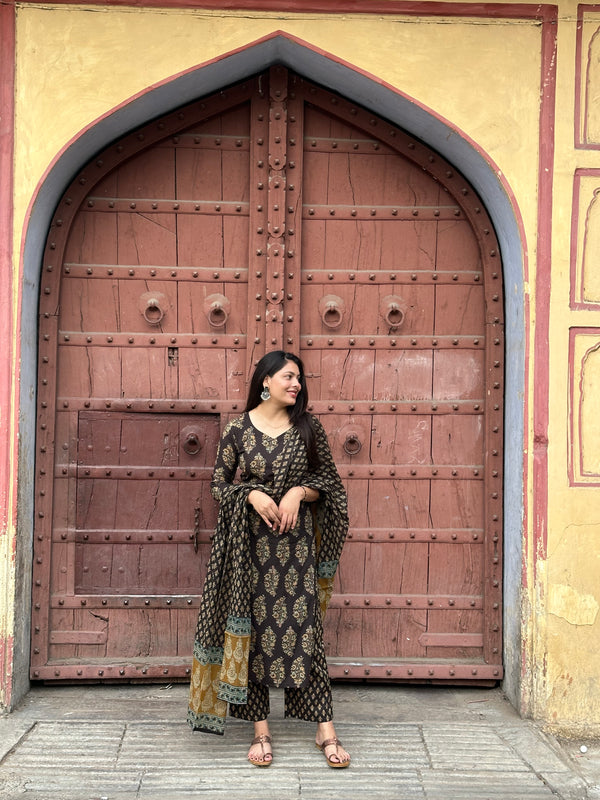 Deep Brown Straight Suit Set - Jonaya