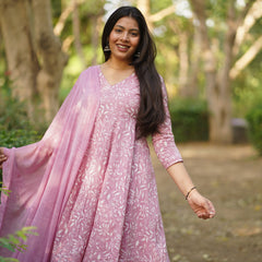 White Pink Pastel Anarkali Suit Set Jonaya