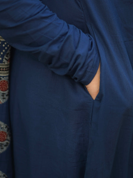 Blue Ajrakh print flair suit set Jonaya